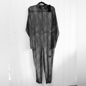 Cardi B Reebok  NWT Jumpsuit Mesh Long Sleeves  Size 3X Gray black